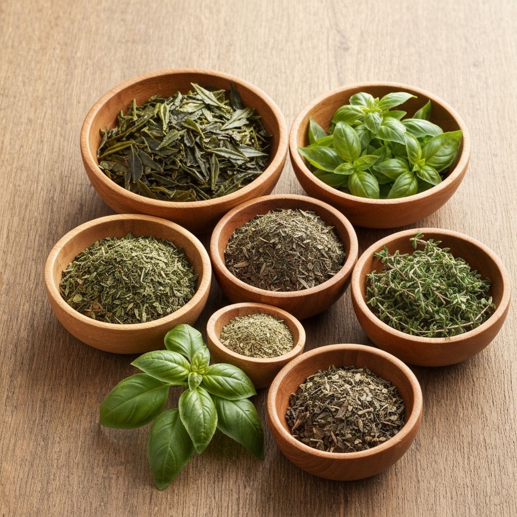 Collection of dried herbs and natural ingredients